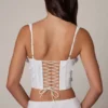 Letitia Embellished Lace-Up Corset Top i vitt