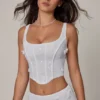 Letitia Embellished Lace-Up Corset Top i vitt