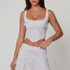 Letitia Embellished Lace-Up Corset Top i vitt