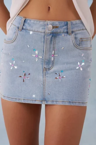 Levara Mid-Rise Denim Micro Mini Kjolar i ljus denim