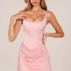 Lia snörbar draperad miniklänning i blushrosa