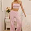 Libby Pointelle Mid-Rise Straight-Leg Trousers i Baby Pink