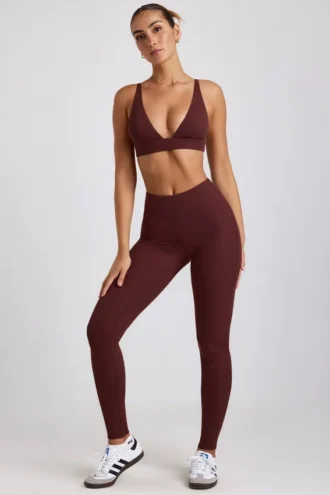 Linnea Petite ribbade modal-leggings med hög midja i färgen Espresso