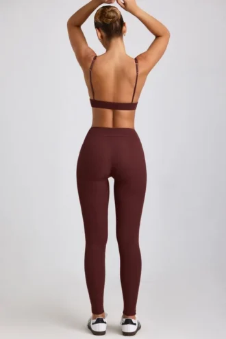 Linnea Petite ribbade modal-leggings med hög midja i färgen Espresso