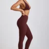 Linnea Petite ribbade modal-leggings med hög midja i färgen Espresso