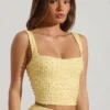 Lirael dekorerad crop top med fyrkantig halsringning i gult