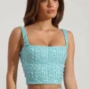Lirael Embellished Square-Neck Crop Top i aquablått