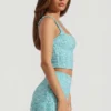 Lirael Embellished Square-Neck Crop Top i aquablått