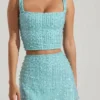 Lirael Embellished Square-Neck Crop Top i aquablått