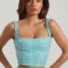 Lirael Embellished Square-Neck Crop Top i aquablått