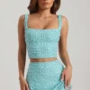 Lirael Embellished Square-Neck Crop Top i aquablått