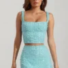 Lirael Embellished Square-Neck Crop Top i aquablått