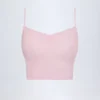 Livia Pointelle Ruched Camisole Crop Top i Baby Pink