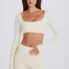 Långärmad crop top i kräm
