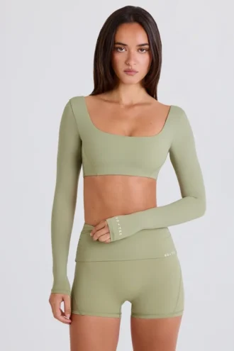 Långärmad kort topp i matcha
