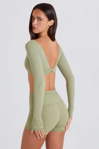 Långärmad kort topp i matcha