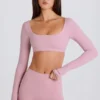 Långärmad kort topp i mauve