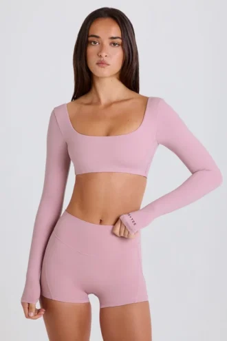 Långärmad kort topp i mauve