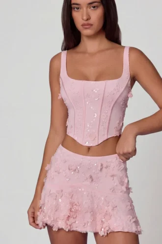 Lorelei Embellished Mid-Rise A-Line Mini Kjolar i Soft Pink