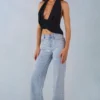 Lorielle midjehöga jeans med raka ben i ljus denim