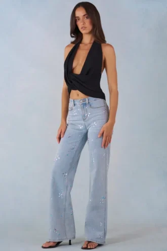 Lorielle midjehöga jeans med raka ben i ljus denim