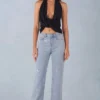 Lorielle midjehöga jeans med raka ben i ljus denim