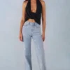 Lorielle midjehöga jeans med raka ben i ljus denim