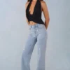 Lorielle midjehöga jeans med raka ben i ljus denim