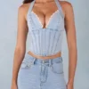 Lotta halterneck-top i denim i ljus denim
