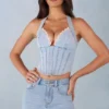 Lotta halterneck-top i denim i ljus denim