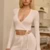 Lou Pointelle Wrap Crop Top i vitt