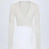 Lou Pointelle Wrap Crop Top i vitt