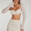 Lucerne Embellished Long Sleeve Crop Top i Ivory