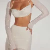 Lucerne Embellished Long Sleeve Crop Top i Ivory