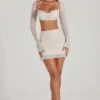Lucerne Embellished Long Sleeve Crop Top i Ivory