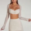 Lucerne Embellished Long Sleeve Crop Top i Ivory