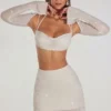 Lucerne Embellished Long Sleeve Crop Top i Ivory