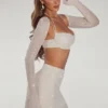 Lucerne Embellished Long Sleeve Crop Top i Ivory