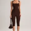 Luma Modal Bodycon-jumpsuit med fyrkantig halsringning i chokladbrunt
