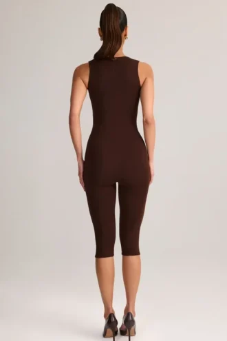 Luma Modal Bodycon-jumpsuit med fyrkantig halsringning i chokladbrunt