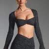 Lumina Embellished Long-Sleeve Crop Top i svart