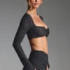 Lumina Embellished Long-Sleeve Crop Top i svart