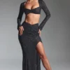 Lumina Embellished Long-Sleeve Crop Top i svart