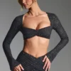 Lumina Embellished Long-Sleeve Crop Top i svart