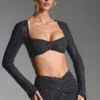 Lumina Embellished Long-Sleeve Crop Top i svart