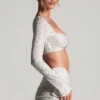 Lumina Embellished Long-Sleeve Crop Top i vitt