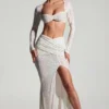 Lumina Embellished Long-Sleeve Crop Top i vitt