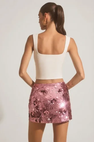 Lunara minikjol med paljettdekor i rosa
