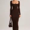 Lux Modal Bodycon-maxiklänning med fyrkantig halsringning i chokladbrunt