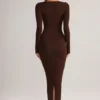 Lux Modal Bodycon-maxiklänning med fyrkantig halsringning i chokladbrunt